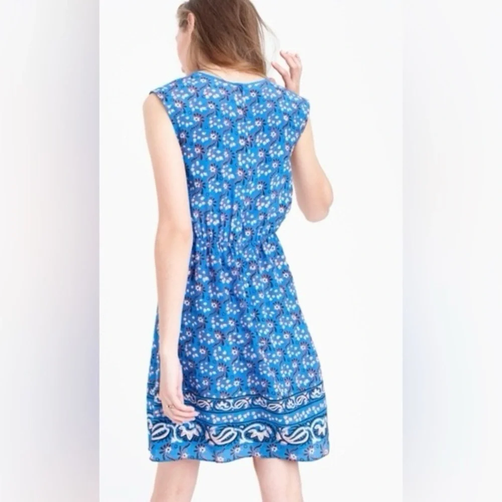 J. CREW Blue 100% Silk Vintage Scarf Floral Mini Dress Size 4P